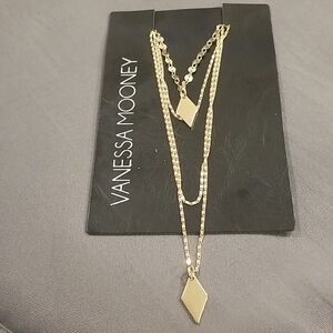 💕VANESSA MOONEY💕 Gold Layered Necklace Diamond Shape Charms NWT